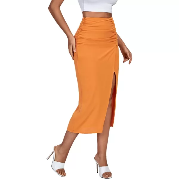 LYANER Women's Elegant High Waist Split Front Pencil Bodycon Solid Long Midi Skirt
