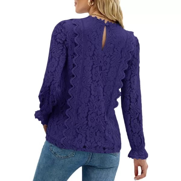 LYANER Women's Elegant Lace V Neck Lined Long Sleeve Tunic Blouse Shirt Top