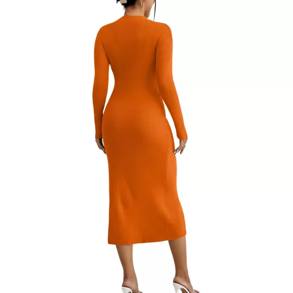 LYANER Women's Elegant Mock Neck Cutout Split Long Sleeve Cocktail Bodycon Midi Dresses