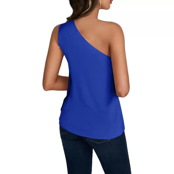 LYANER Women's Elegant Satin Ruffle One Shoulder Sleeveless Tunic Blouse Shirt Top