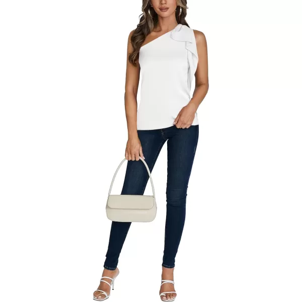 LYANER Women's Elegant Satin Ruffle One Shoulder Sleeveless Tunic Blouse Shirt Top