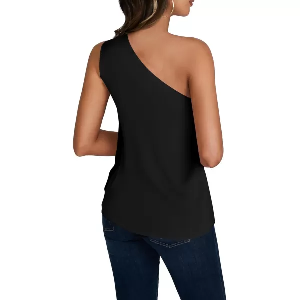 LYANER Women's Elegant Satin Ruffle One Shoulder Sleeveless Tunic Blouse Shirt Top