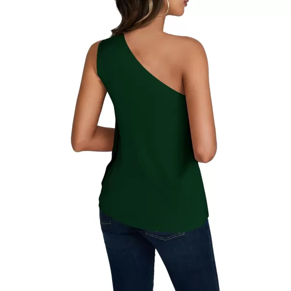 LYANER Women's Elegant Satin Ruffle One Shoulder Sleeveless Tunic Blouse Shirt Top