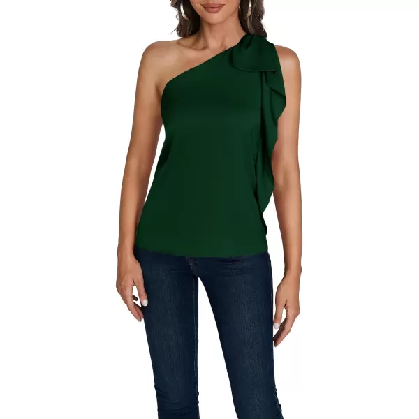 LYANER Women's Elegant Satin Ruffle One Shoulder Sleeveless Tunic Blouse Shirt Top