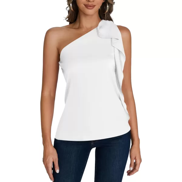 LYANER Women's Elegant Satin Ruffle One Shoulder Sleeveless Tunic Blouse Shirt Top