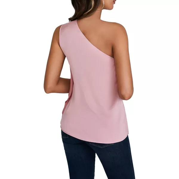 LYANER Women's Elegant Satin Ruffle One Shoulder Sleeveless Tunic Blouse Shirt Top