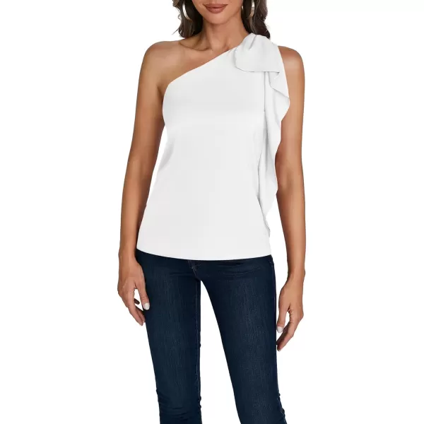 LYANER Women's Elegant Satin Ruffle One Shoulder Sleeveless Tunic Blouse Shirt Top