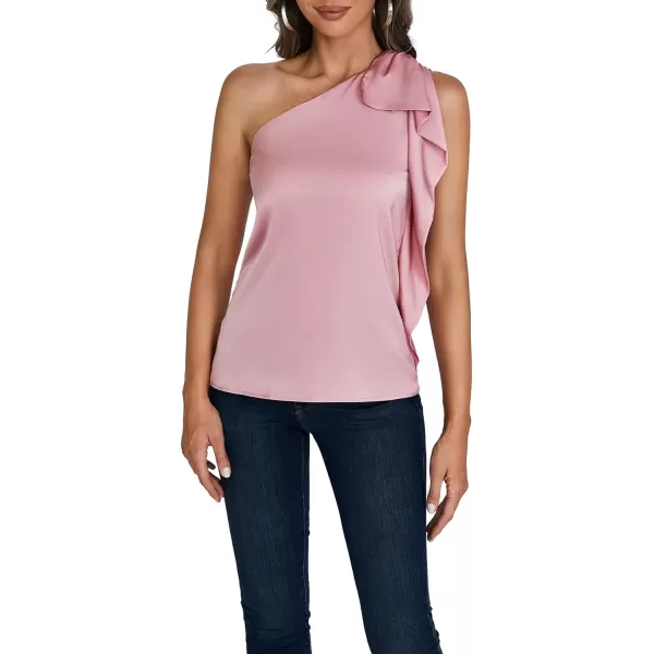 LYANER Women's Elegant Satin Ruffle One Shoulder Sleeveless Tunic Blouse Shirt Top