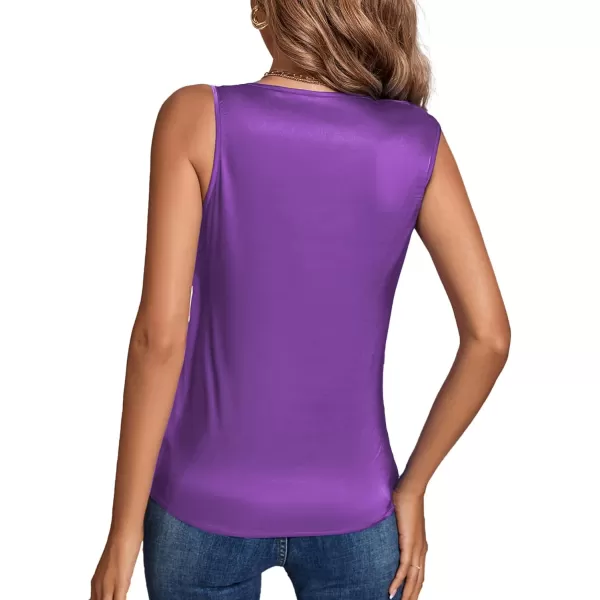 LYANER Women's Elegant Satin Silky One Shoulder Drape Front Sleeveless Blouse Shirt Tops