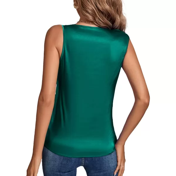 LYANER Women's Elegant Satin Silky One Shoulder Drape Front Sleeveless Blouse Shirt Tops