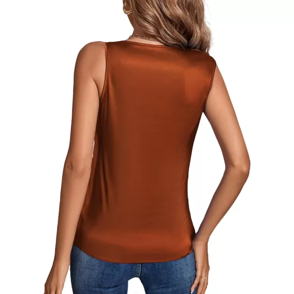 LYANER Women's Elegant Satin Silky One Shoulder Drape Front Sleeveless Blouse Shirt Tops