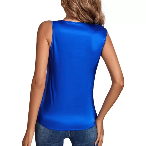 LYANER Women's Elegant Satin Silky One Shoulder Drape Front Sleeveless Blouse Shirt Tops