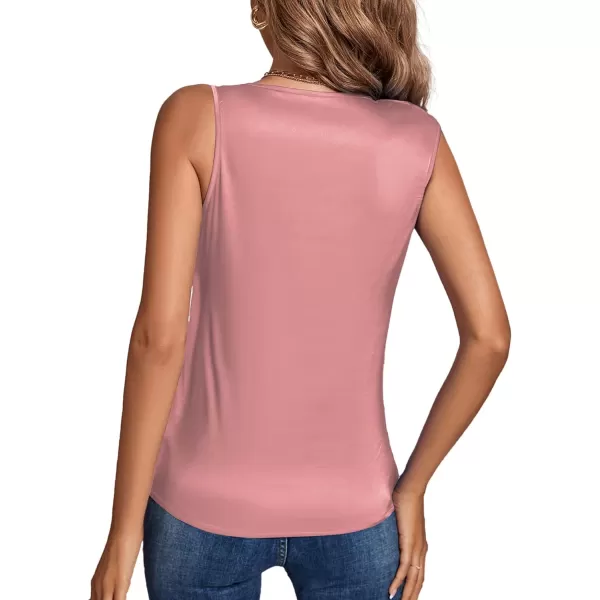 LYANER Women's Elegant Satin Silky One Shoulder Drape Front Sleeveless Blouse Shirt Tops
