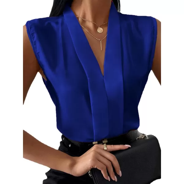 LYANER Women's Elegant V Neck Pleated Sleeveless Blouse Chiffon Work Shirt Tank Top
