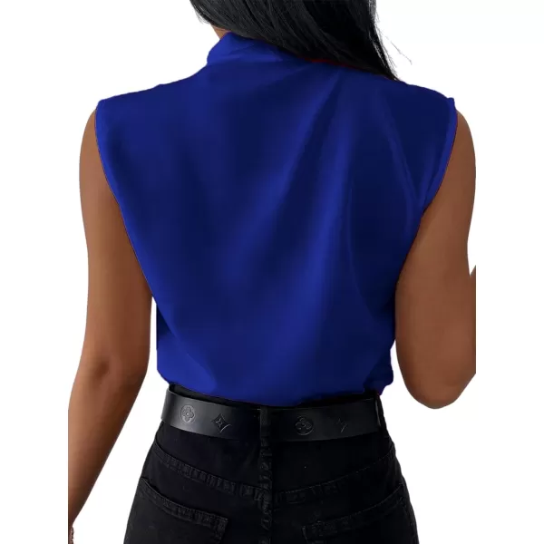 LYANER Women's Elegant V Neck Pleated Sleeveless Blouse Chiffon Work Shirt Tank Top