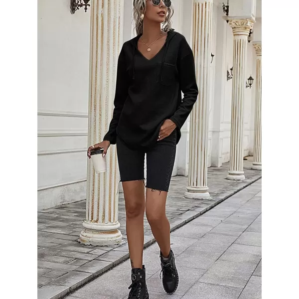 LYANER Women's Fashion V Neck Long Sleeve Waffle Hoodies Sweatshirt with Pocket