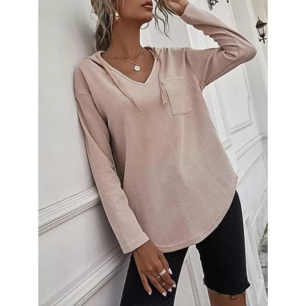 LYANER Women's Fashion V Neck Long Sleeve Waffle Hoodies Sweatshirt with Pocket