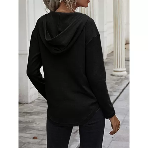 LYANER Women's Fashion V Neck Long Sleeve Waffle Hoodies Sweatshirt with Pocket