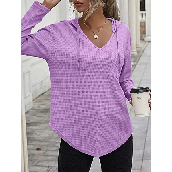 LYANER Women's Fashion V Neck Long Sleeve Waffle Hoodies Sweatshirt with Pocket
