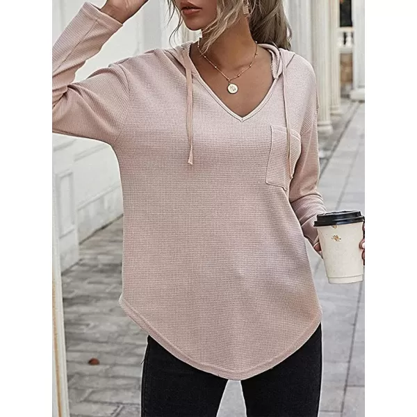 LYANER Women's Fashion V Neck Long Sleeve Waffle Hoodies Sweatshirt with Pocket