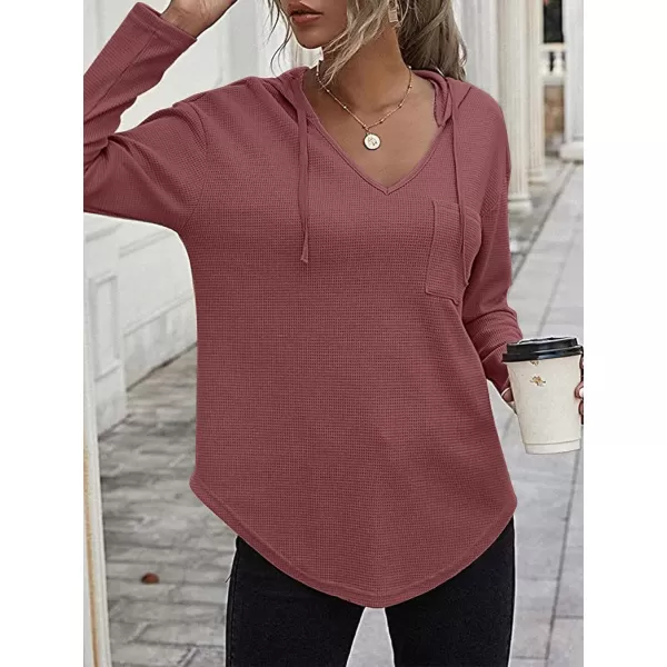 LYANER Women's Fashion V Neck Long Sleeve Waffle Hoodies Sweatshirt with Pocket