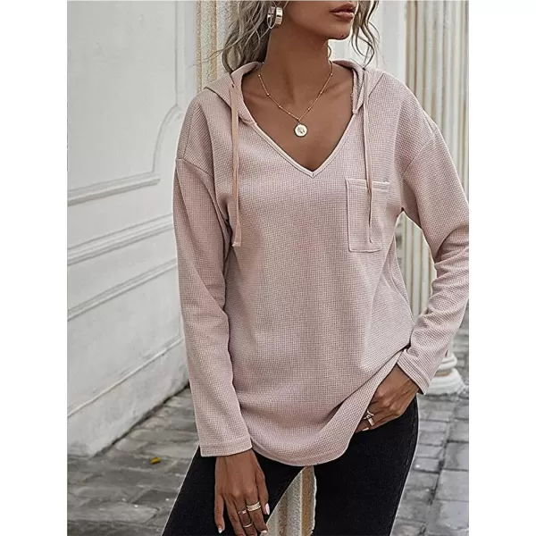 LYANER Women's Fashion V Neck Long Sleeve Waffle Hoodies Sweatshirt with Pocket