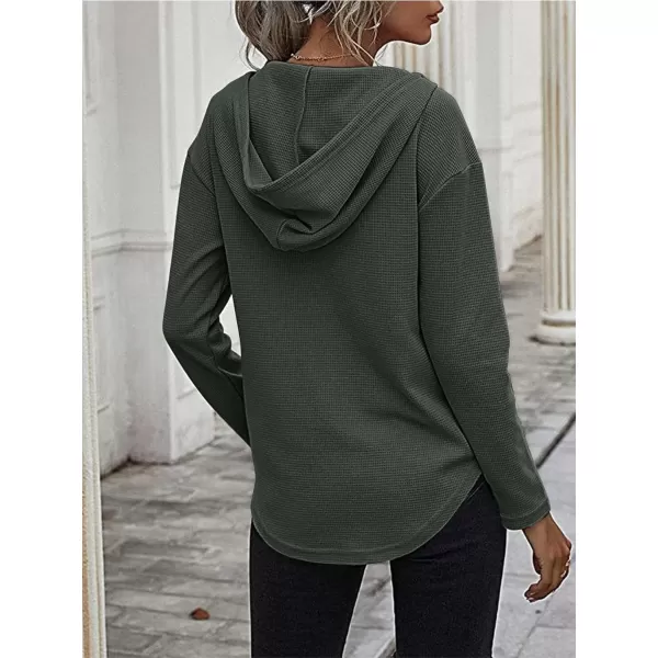 LYANER Women's Fashion V Neck Long Sleeve Waffle Hoodies Sweatshirt with Pocket