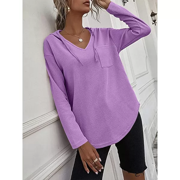 LYANER Women's Fashion V Neck Long Sleeve Waffle Hoodies Sweatshirt with Pocket