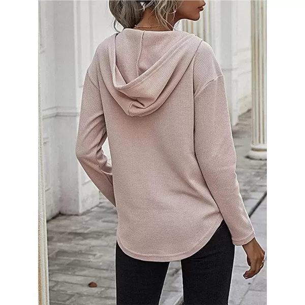 LYANER Women's Fashion V Neck Long Sleeve Waffle Hoodies Sweatshirt with Pocket