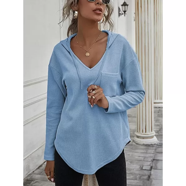 LYANER Women's Fashion V Neck Long Sleeve Waffle Hoodies Sweatshirt with Pocket