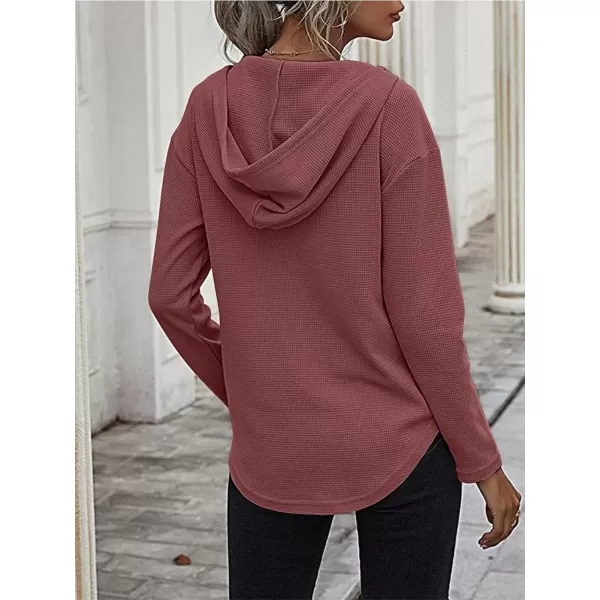 LYANER Women's Fashion V Neck Long Sleeve Waffle Hoodies Sweatshirt with Pocket