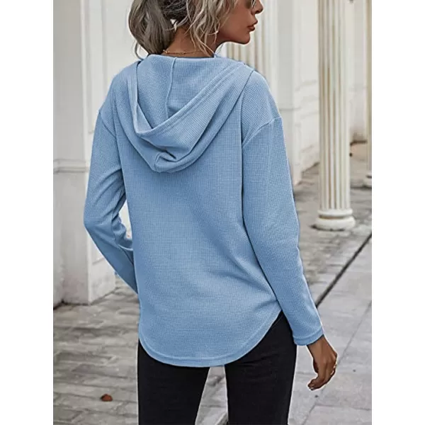 LYANER Women's Fashion V Neck Long Sleeve Waffle Hoodies Sweatshirt with Pocket