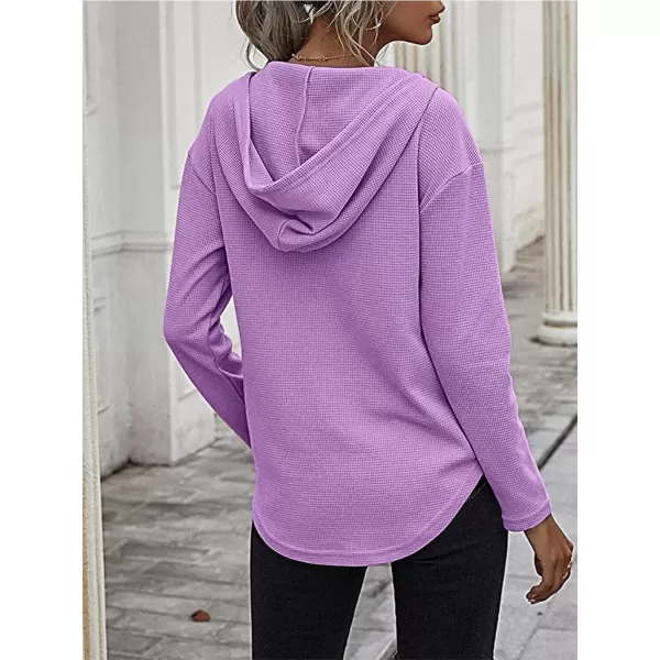 LYANER Women's Fashion V Neck Long Sleeve Waffle Hoodies Sweatshirt with Pocket