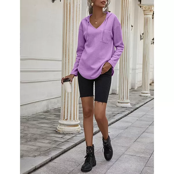 LYANER Women's Fashion V Neck Long Sleeve Waffle Hoodies Sweatshirt with Pocket