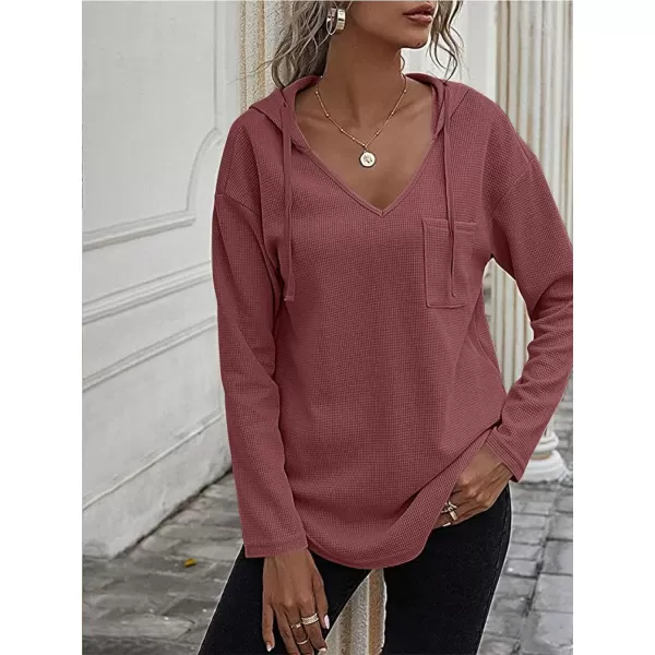 LYANER Women's Fashion V Neck Long Sleeve Waffle Hoodies Sweatshirt with Pocket