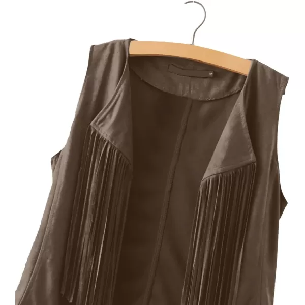 LYANER Women's Faux Suede Tassels Vest Cardigan Open-Front Vest Cardigan Jacket