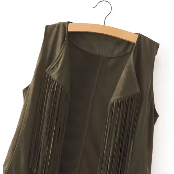 LYANER Women's Faux Suede Tassels Vest Cardigan Open-Front Vest Cardigan Jacket