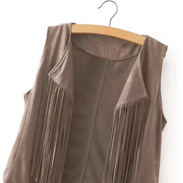 LYANER Women's Faux Suede Tassels Vest Cardigan Open-Front Vest Cardigan Jacket