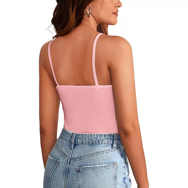 LYANER Women’s Feather Trim Spaghetti Strap Basic Sleeveless Tube Top Crop Cami Top