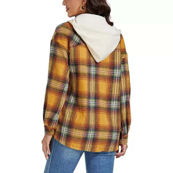 LYANER Women's Flannel Plaid Button Drawstring Hoodies Long Sleeve Blouse Shirt Jacket