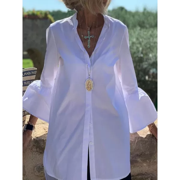 LYANER Women's Flare Long Sleeve Stand Collar Button Down Blouse Shirt Top