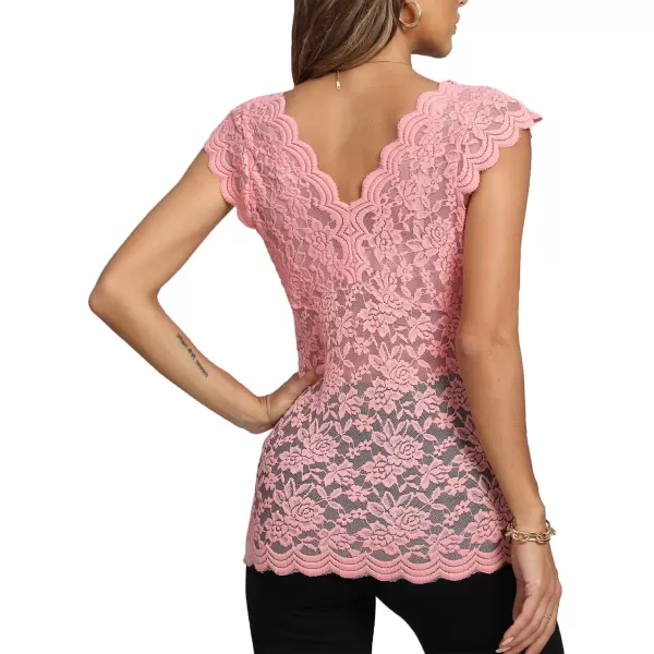 LYANER Women's Floral Lace Scallop V Neck Sleeveless Sheer Sexy Tank Top Blouse