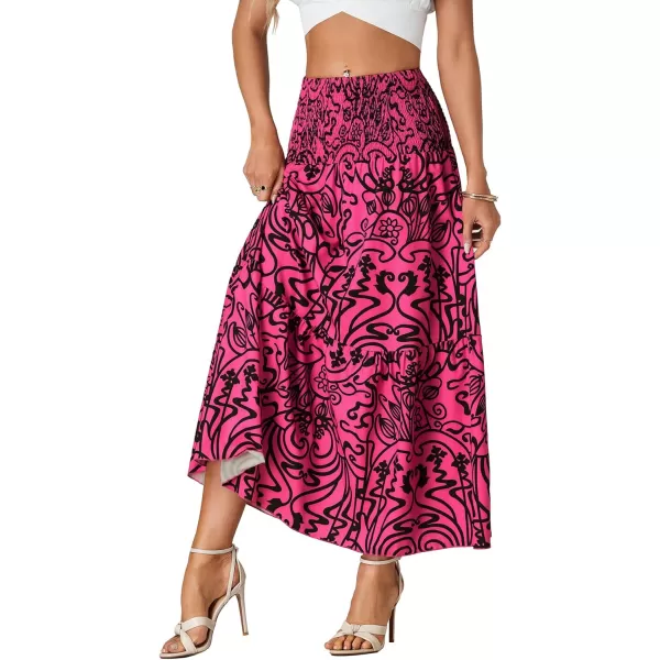LYANER Women's Floral Print Elastic High Waist Ruffle Hem Swing A-line Midi Skirt