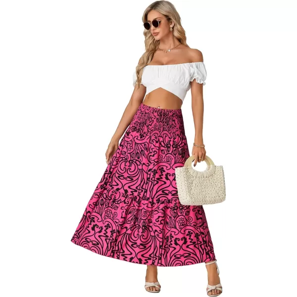 LYANER Women's Floral Print Elastic High Waist Ruffle Hem Swing A-line Midi Skirt
