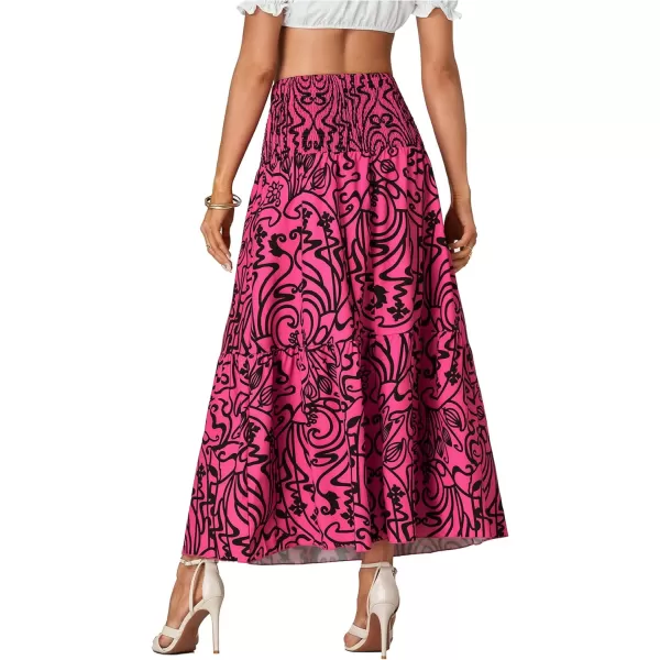 LYANER Women's Floral Print Elastic High Waist Ruffle Hem Swing A-line Midi Skirt