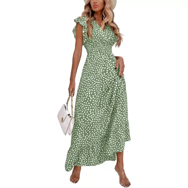 LYANER Women's Floral Print V Neck Ruffle Cap Sleeve Ruffle Hem Flowy Midi Dress