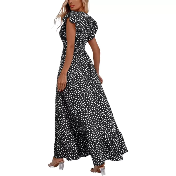 LYANER Women's Floral Print V Neck Ruffle Cap Sleeve Ruffle Hem Flowy Midi Dress