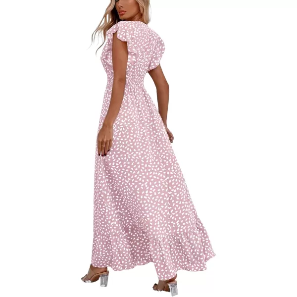 LYANER Women's Floral Print V Neck Ruffle Cap Sleeve Ruffle Hem Flowy Midi Dress