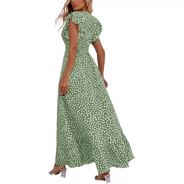 LYANER Women's Floral Print V Neck Ruffle Cap Sleeve Ruffle Hem Flowy Midi Dress