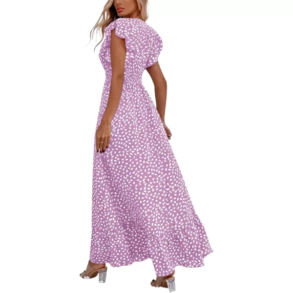 LYANER Women's Floral Print V Neck Ruffle Cap Sleeve Ruffle Hem Flowy Midi Dress